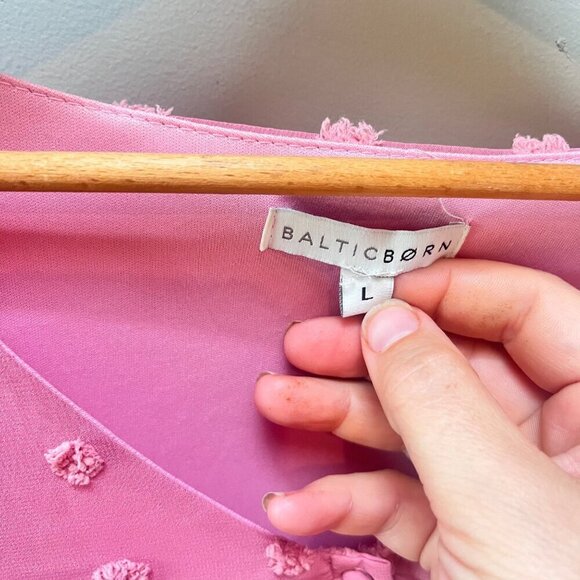 Baltic Born Pink Swiss Polka Dot Midi Dress L 100% Polyester Button-Down Front S - Picture 2 of 5